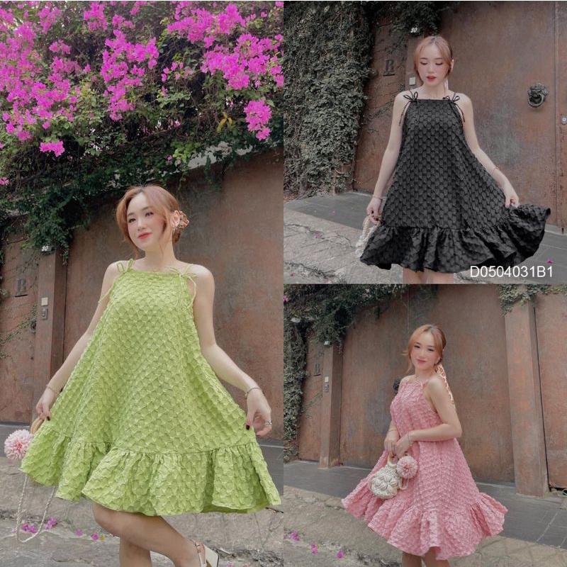 Set đầm xòe hoa 2 dây áo khoác trắng croptop tay dài 2606