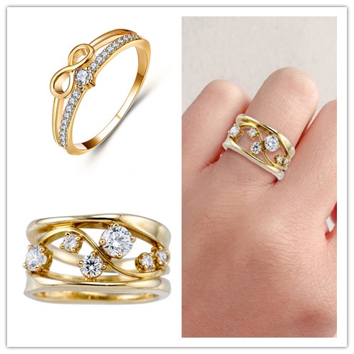 Nhẫn Mạ Vàng Hình Nơ Rỗng Đính Đá Zircon size 7-10 Thời Trang Cổ Điển Cho Nữ