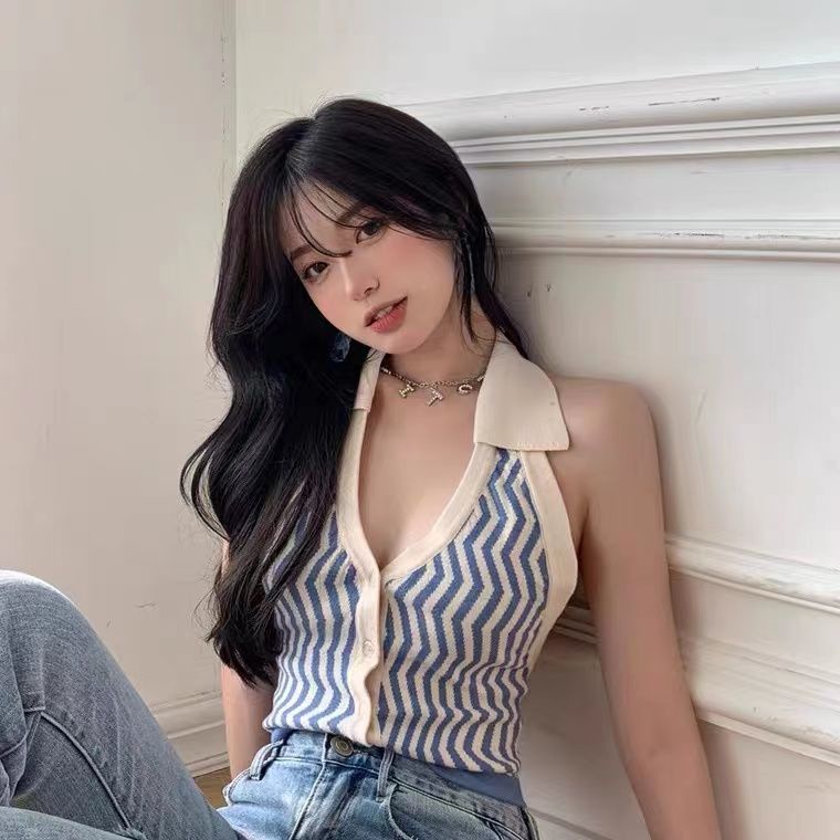 Áo Hai Dây Dệt Kim Họa Tiết Kẻ Sọc Thời Trang Mùa Hè Cho Nữ