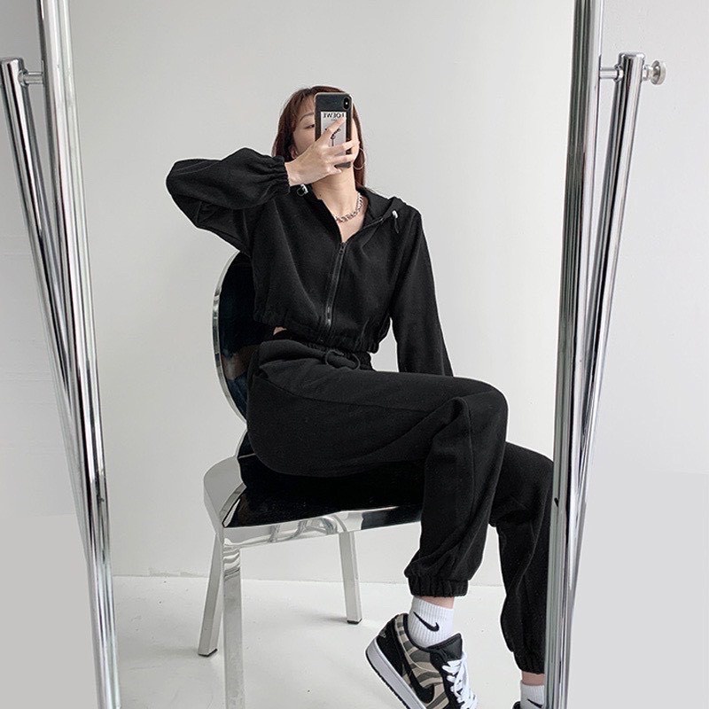Set bộ nỉ thu đông kéo khóa 3 món UNISEX,sét Áo hoodie zip quần jogger form rộng màu xám đen phong cách ulzzang hàn quốc