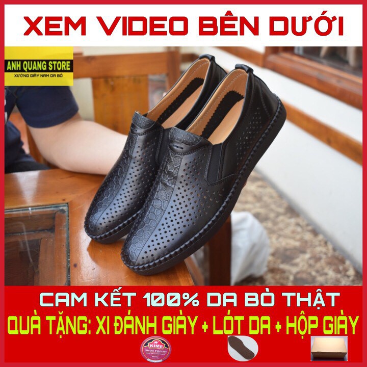 Giày lười nam mùa hè HQC SHOES chất liệu da bò thật đế khâu chắc chắn HQ018