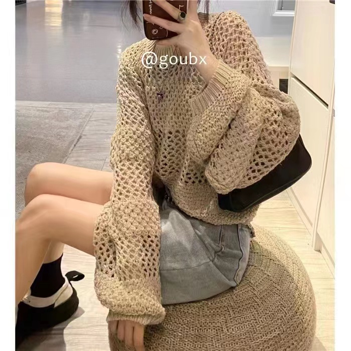 Áo sweater Dệt Kim Mỏng Dáng Rộng Cổ Tròn Kiểu Hàn Quốc Thời Trang Mùa Thu Năng Động