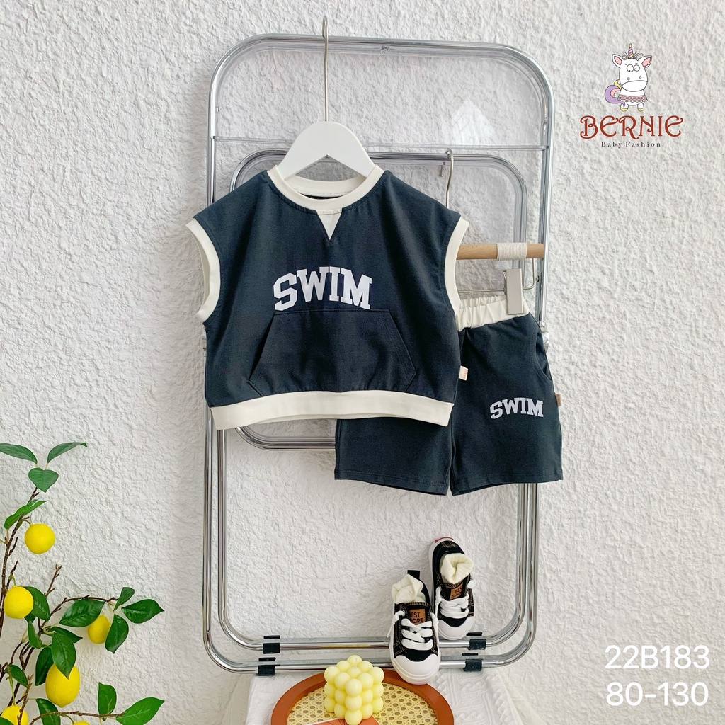 Bộ cotton cộc tay bé trai cá tính, bộ thun mềm mát cho bé Bernie