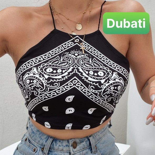 ÁO YẾM HỌA TIẾT THỔ CẨM, ÁO HAI DÂY, ÁO CROPTOP PHONG CÁCH ULZZANG - DUBATI FASHION