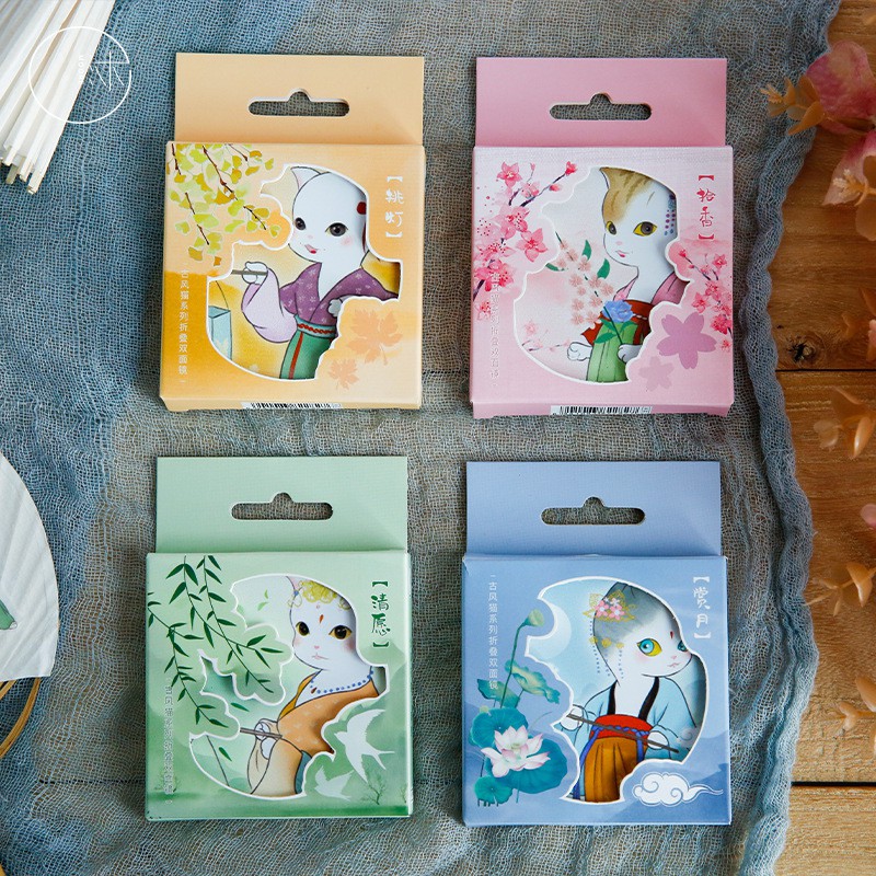 Gương trang điểm cầm tay hai mặt gấp được, mèo quý phái