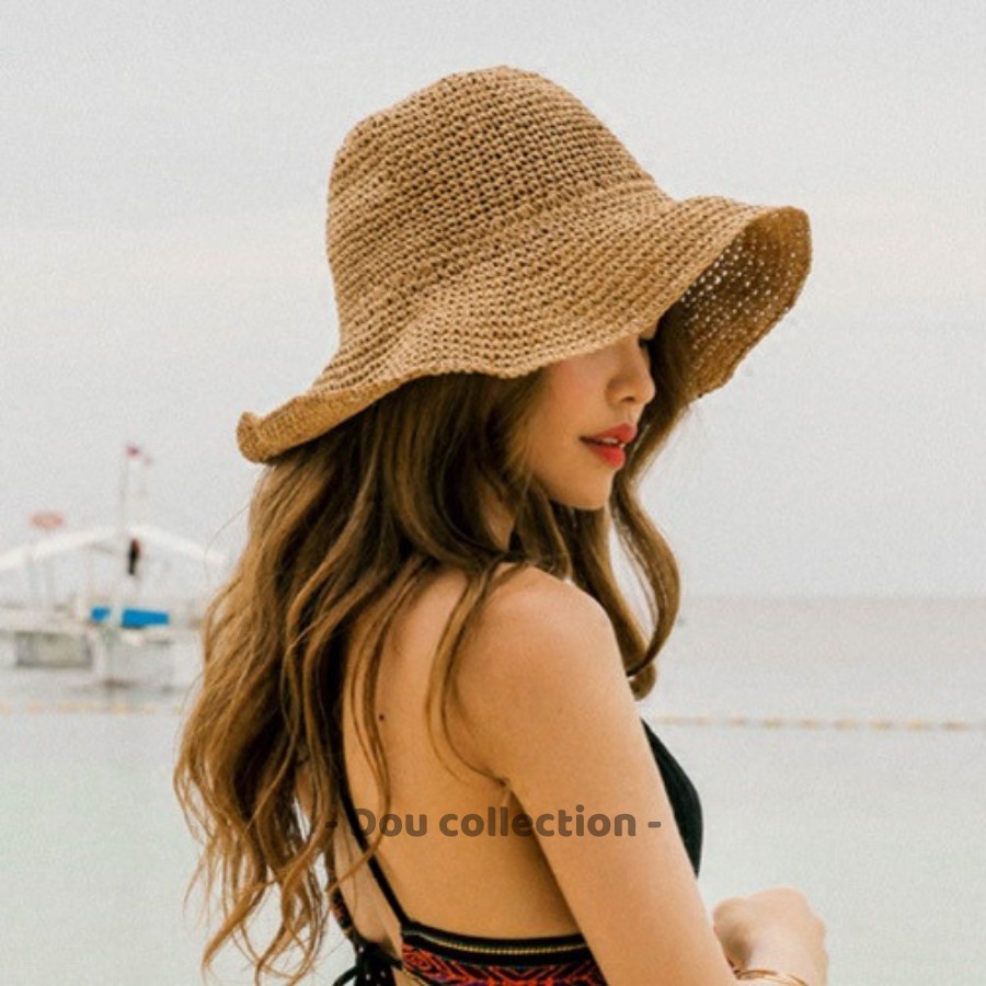[NowShip2h] Mũ cói mềm nữ, Nón cói trơn cao cấp vành rộng gấp gọn đi biển thời trang mùa hè màu nâu be - Mã NC006