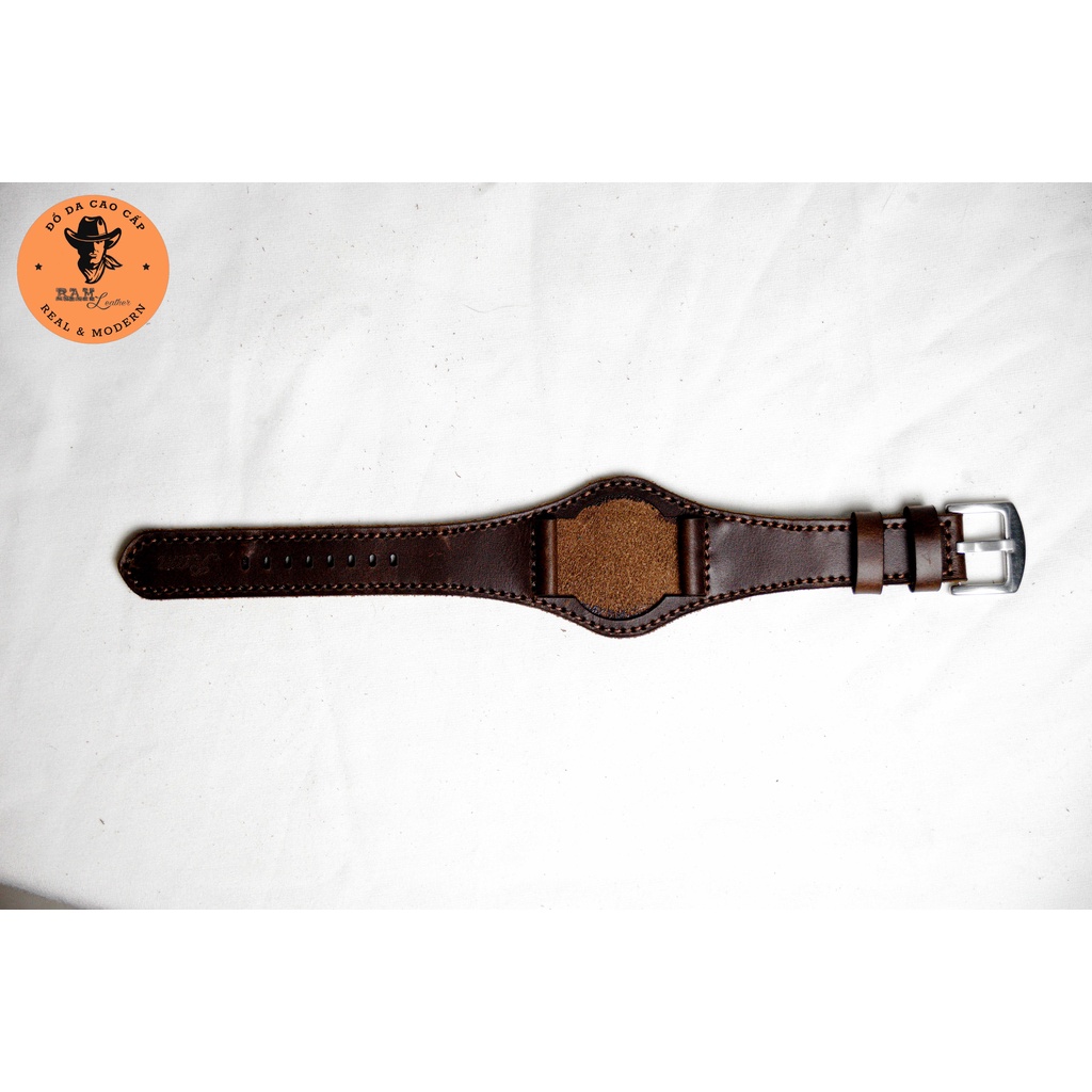 Dây đồng hồ da bò màu nâu đỏ - RAM Leather BX3 không lỗ Bền Đẹp