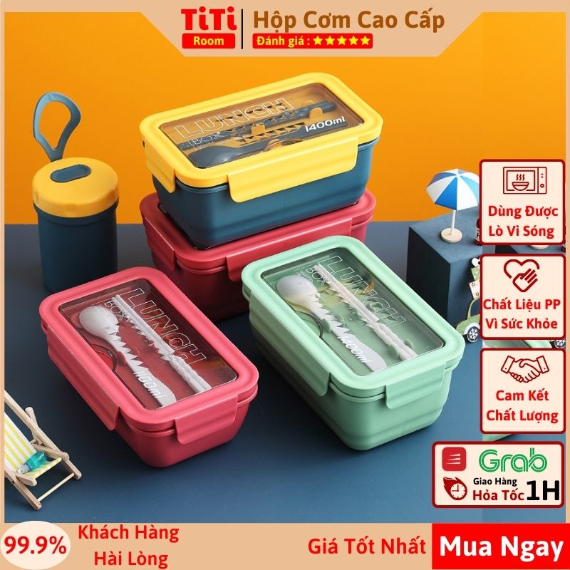 Hộp cơm văn phòng giữ nhiệt Lunch Box 1400ml, Hộp đựng cơm sinh viên tặng kèm đũa thìa titiroom