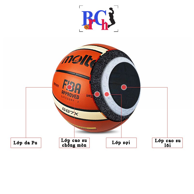 Banh bóng rổ da Molten GG7X- số 7 - Quả bóng rổ cho sân ngoài trời và trong nhà