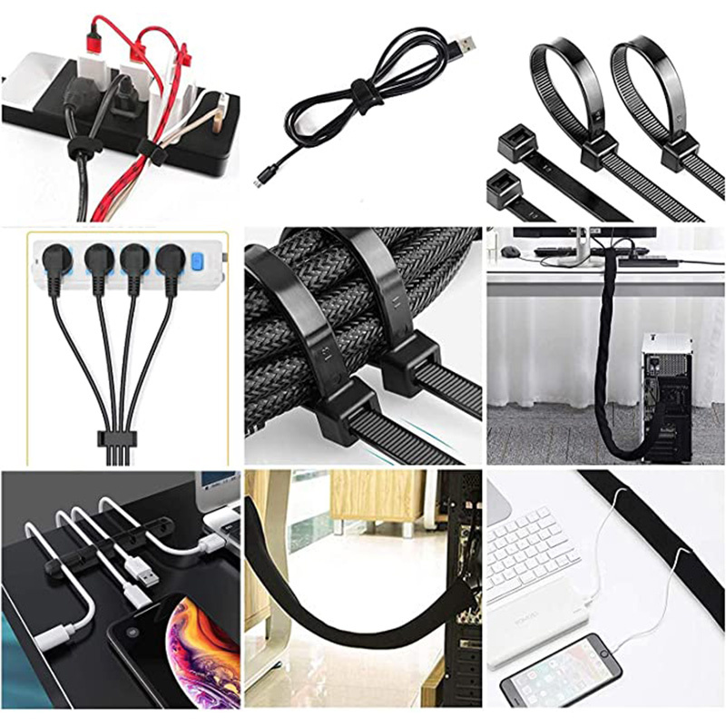 141pcs Cord Management Organizer Kit 4 Cable Sleeve Split,25 Self Adhesive Cable Clip Holder,10pcs and 2 Roll Self Adhesive tie and 100 Fastening Cable Ties for TV Office Home etc