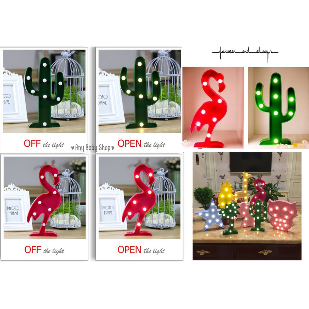 Đèn LED để bàn,trang trí quán Coffee 3D hình xương rồng, hồng hạc,kỳ lân   ❣❣