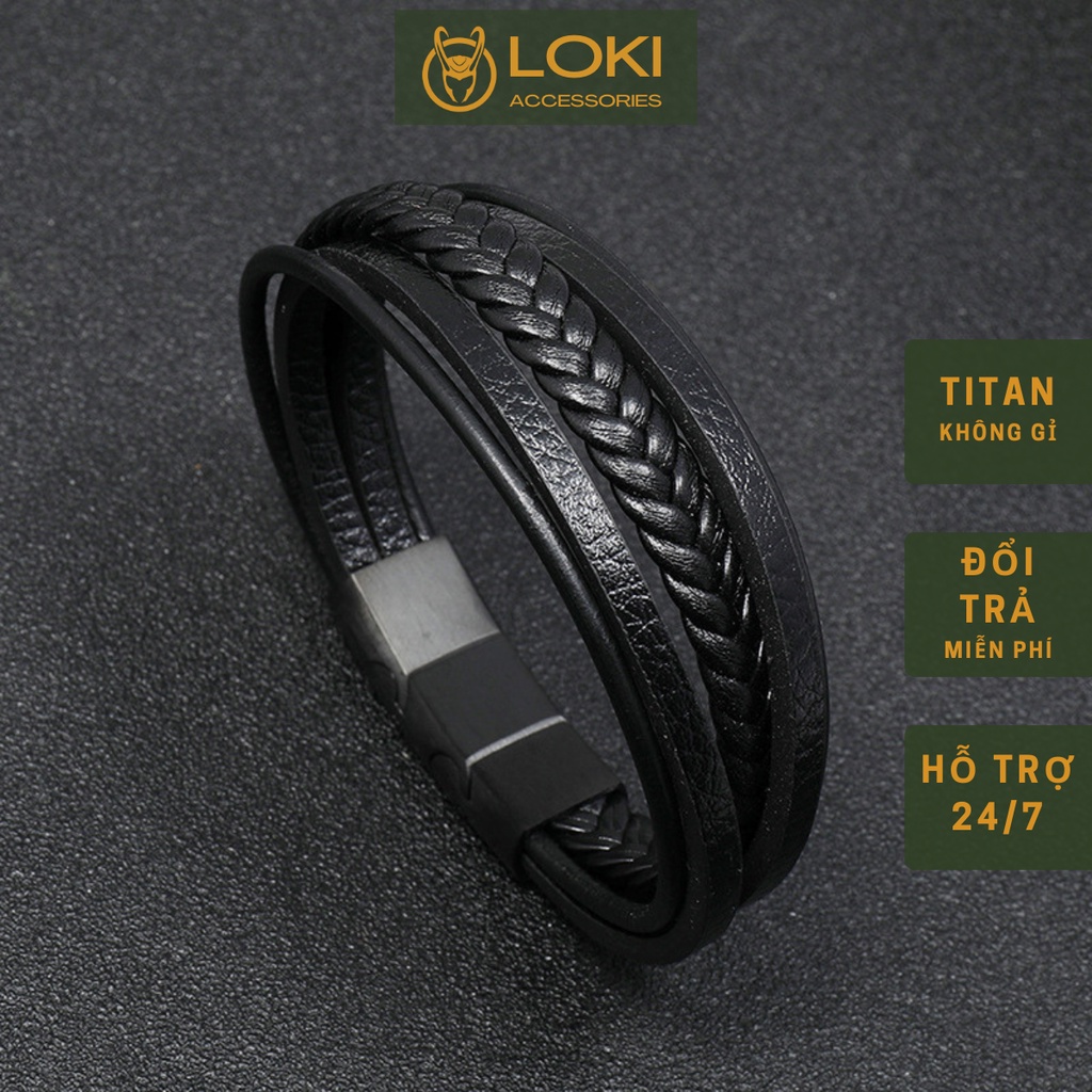Vòng Tay Nam Lắc Tay Unisex Leather Thời Trang Vòng Tay Nam Nữ Loki Accessories Màu Đen Da Cao Cấp - Vòng Leather