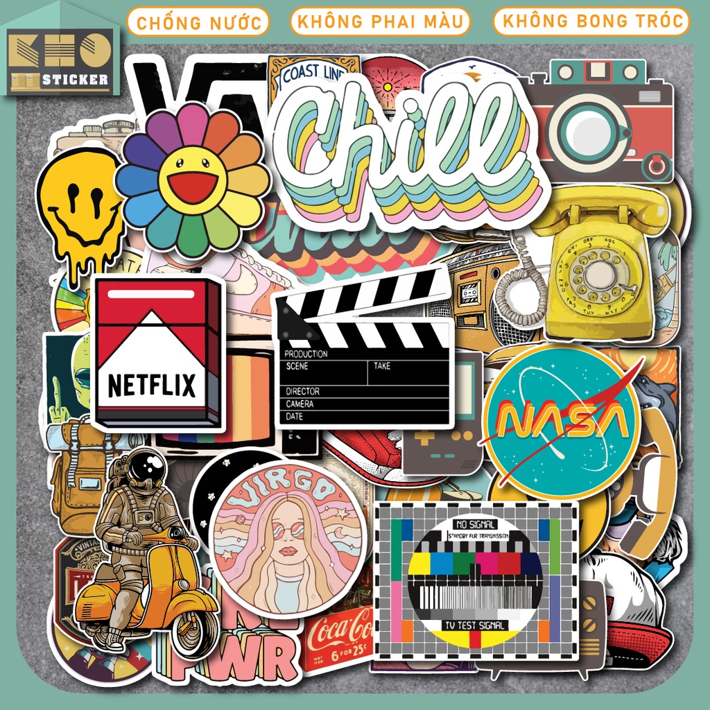 Combo 50 sticker vintage chống nước sticker dán laptop, điện thoại - ảnh sản phẩm 1
