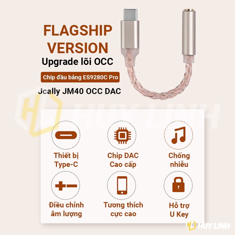 Cáp chuyển tín hiệu JCALLY JM40 ES9280C PRO Type C to 3.5mm cáp DAC cao cấp