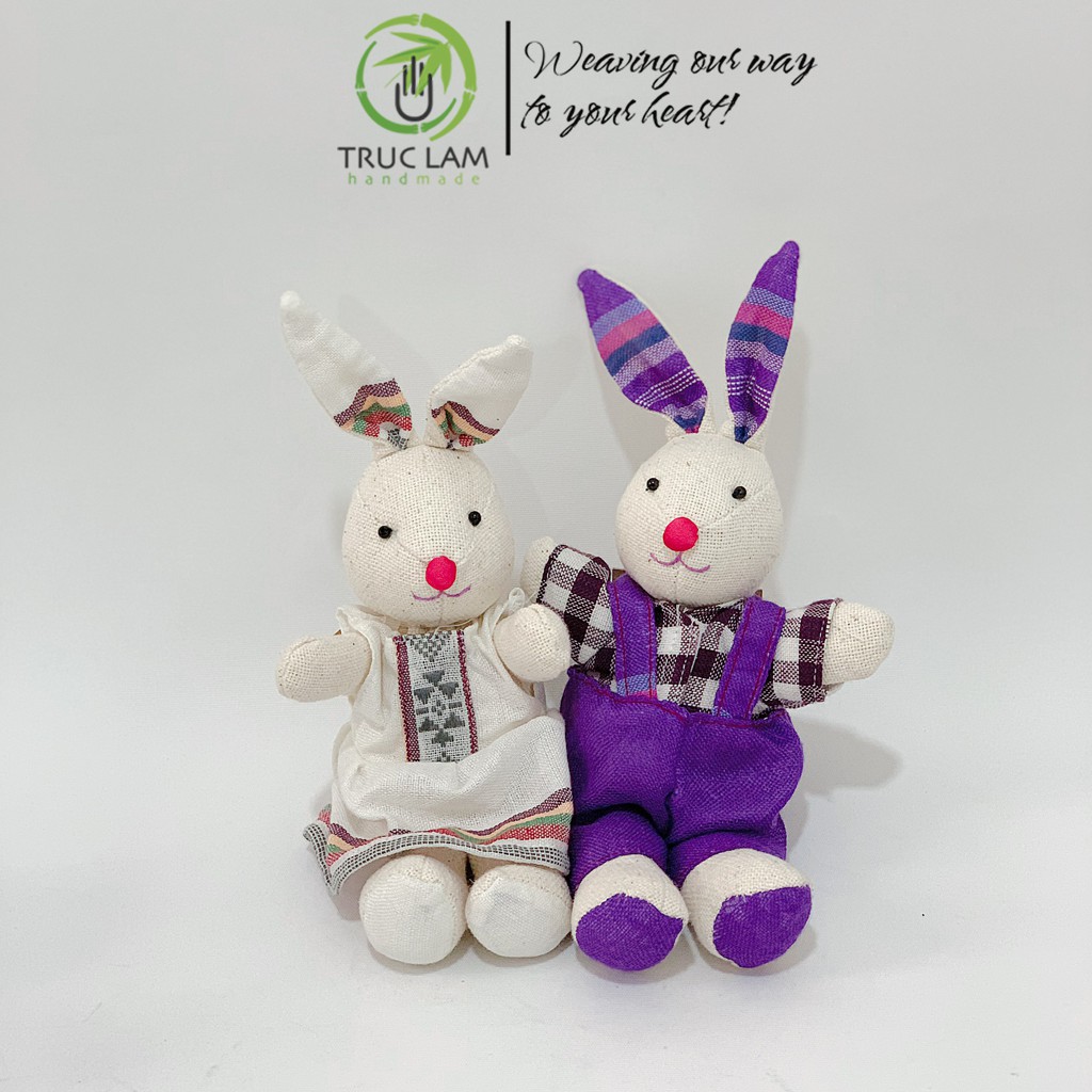 Combo Đôi Bạn Thỏ Nhồi Bông Mặc Trang Phục Vải Dệt Tay Thổ Cẩm Thái Mai Châu Size Nhỏ – Trúc Lâm Handmade