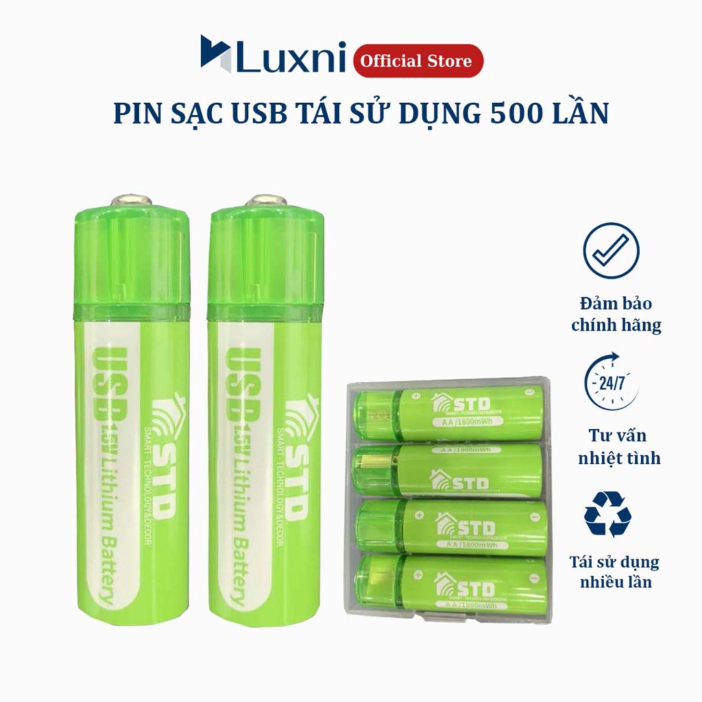 Pin sạc cổng usb Luxni 1,5v tiện lợi tái sử dụng nhiều lần, tiết kiệm chi phí bảo vệ môi trường