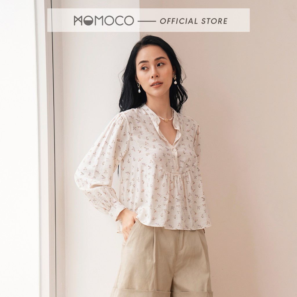 [Mã FAMALLT5 giảm 15% đơn 150k] Áo Blouse Cổ Tròn Tùng Nấm MOMOCO Dáng Croptop Tay Dài M2796