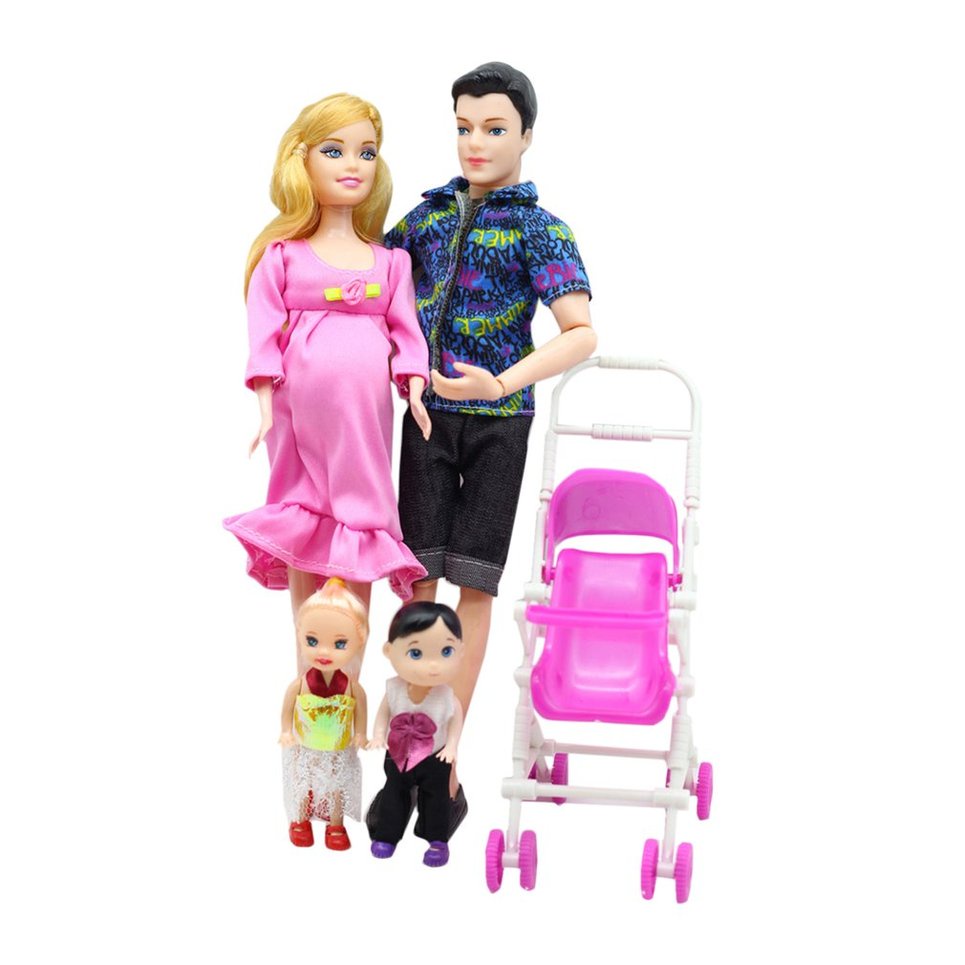 Set 5 búp bê mang thai mẹ và con trai + 2 xe đẩy em bé