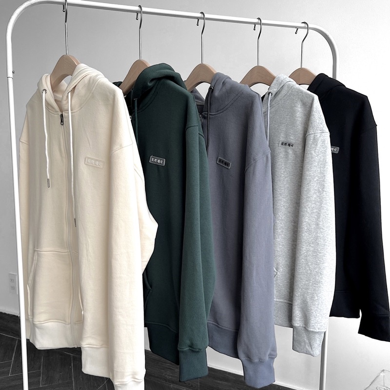 Áo hoodie nam nữ,thiết kế zip trơn đính logo cao su