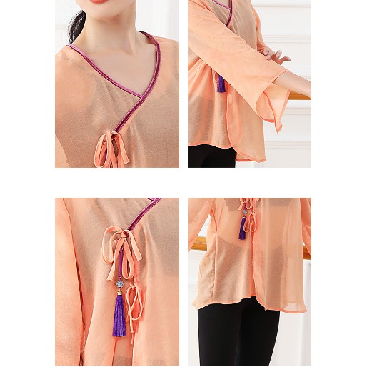 Áo vạt chéo đính tua rua