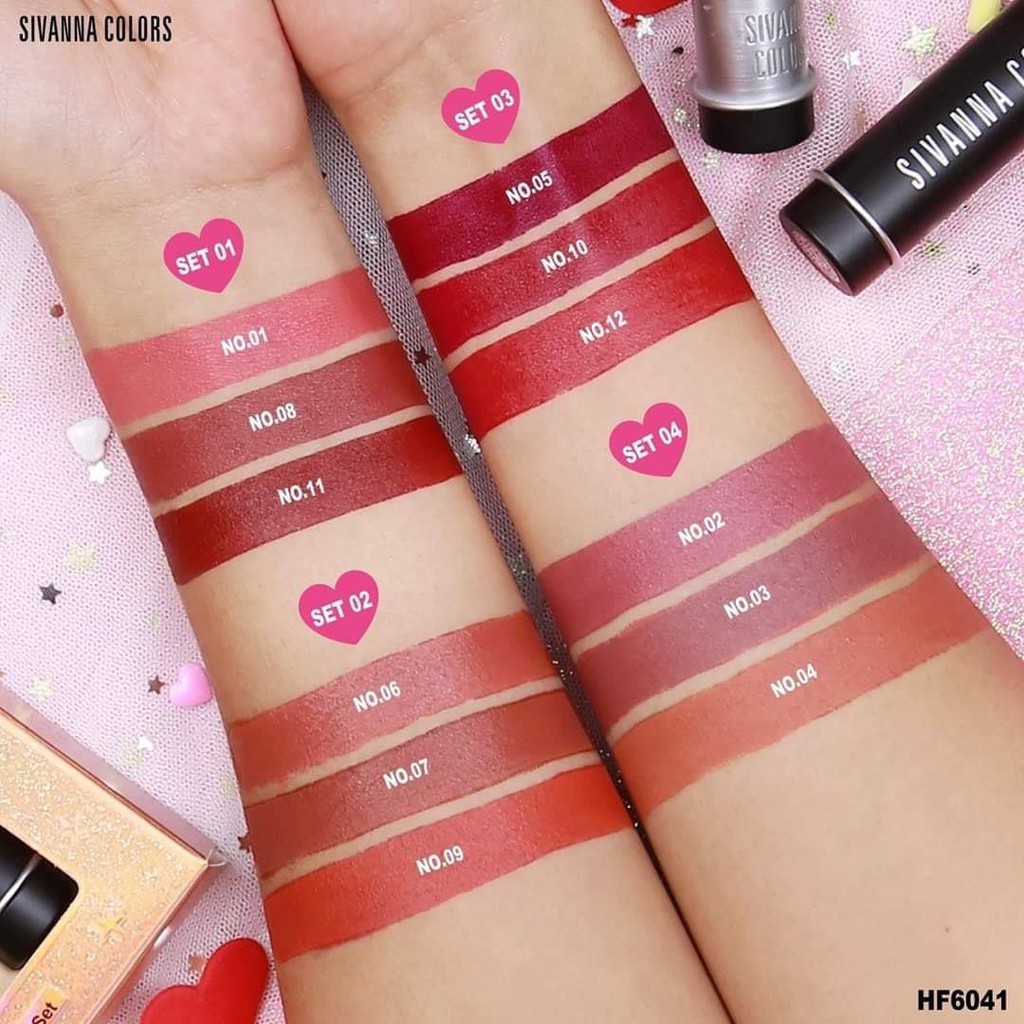 [3 Cây] Set Son Lì Sivanna Peach pro Lover Lip Set HF6041