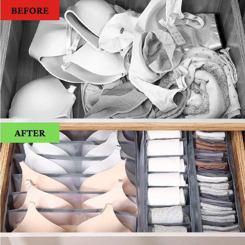 Hộp vải đựng quần áo lót, tất vớ nhiều ngăn dạng lưới tiện lợi, hộp đựng đồ không cần dùng tủ có chất liệu an toàn