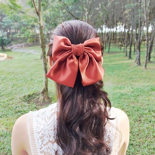 Kẹp tóc hàn quốc HABABU nơ tiểu thư xinh đẹp KT01, cài tóc nữ dễ thương nơ kẹp tóc màu cam đất.