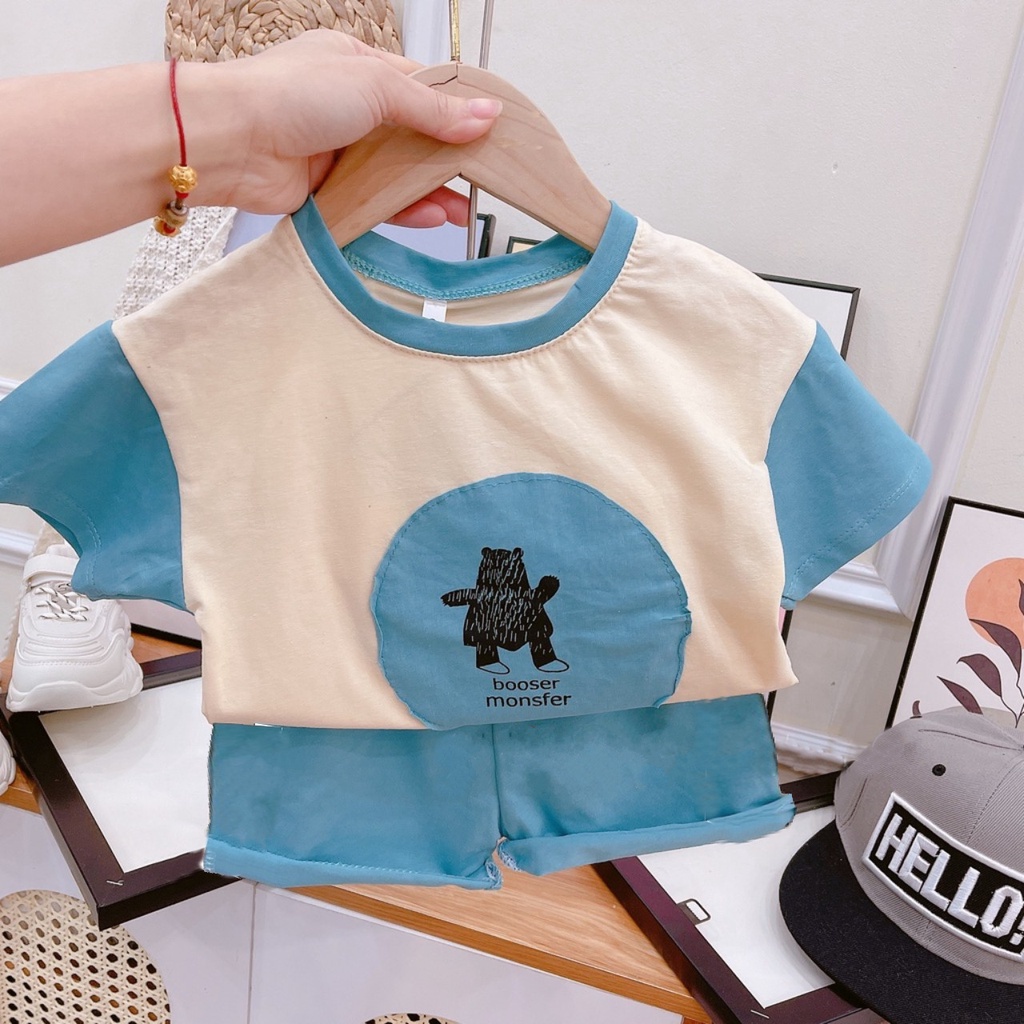 Đồ bộ cho bé cộc tay thun lạnh họa tiết gấu cực đẹp thoáng mát mùa hè QATE928
