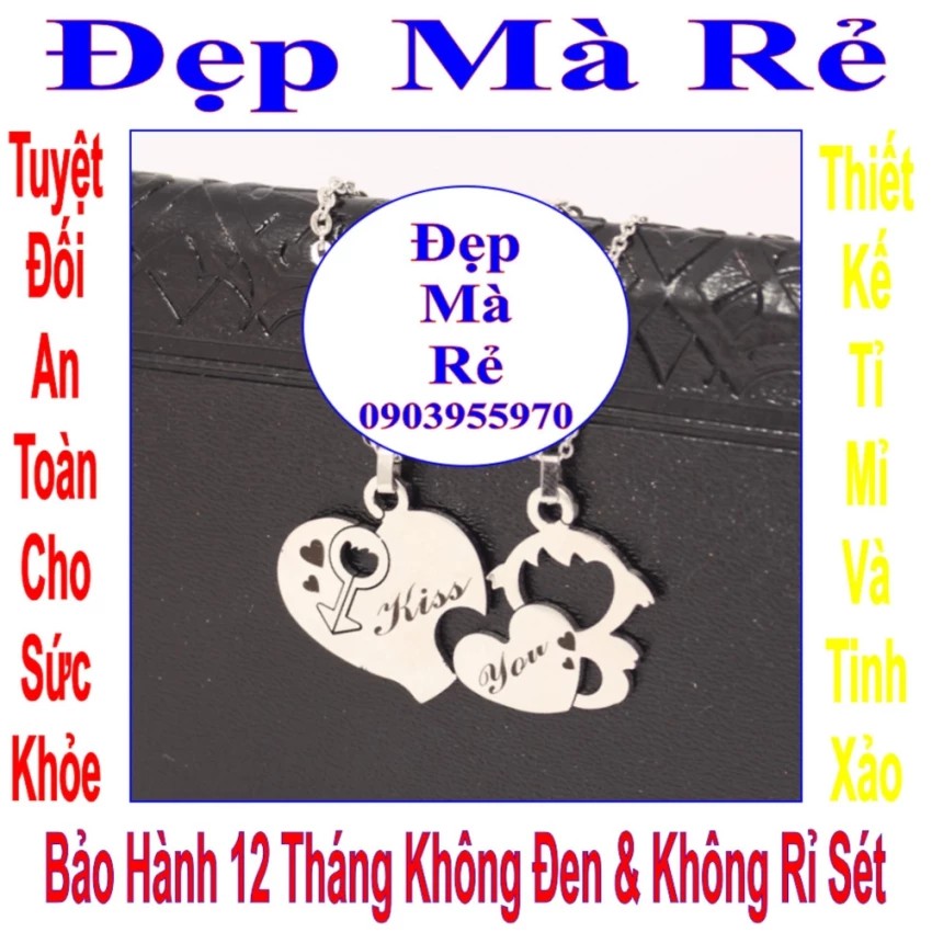 Dây chuyền cặp giá sỉ mảnh ghép tim & cậu bé tình yêu và chữ KISS YOU - Giá bán trên = 2 sợi