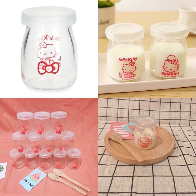 Hũ thuỷ tinh, lọ thuỷ tinh làm sữa chua Hello Kitty