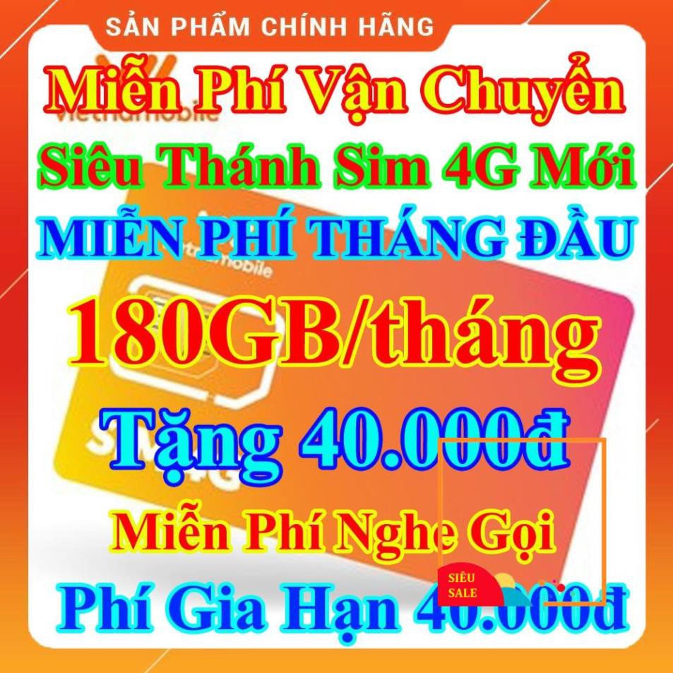 Siêu Thánh Sim 4G Mới Vietnamobile 180GB/Tháng, Miễn Phí Tháng Đầu, Tặng 40.000đ, Nghe Gọi Nội Mạng Miễn Phí, Sim Giá Rẻ