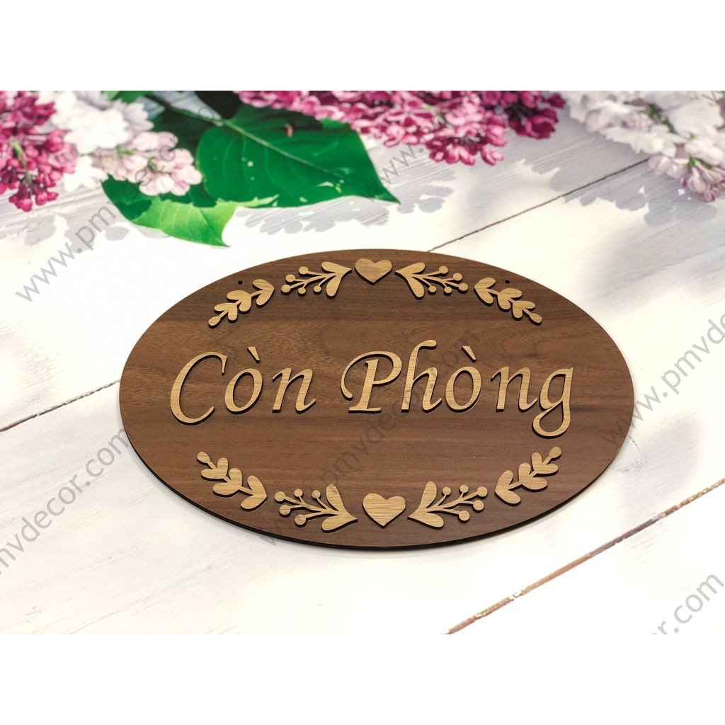 BẢNG CÒN PHÒNG, HẾT PHÒNG CHO KHÁCH SẠN, NHÀ NGHỈ , KT: 30*21cm Bảng gỗ hai màu tương phản. BCP-PMV119