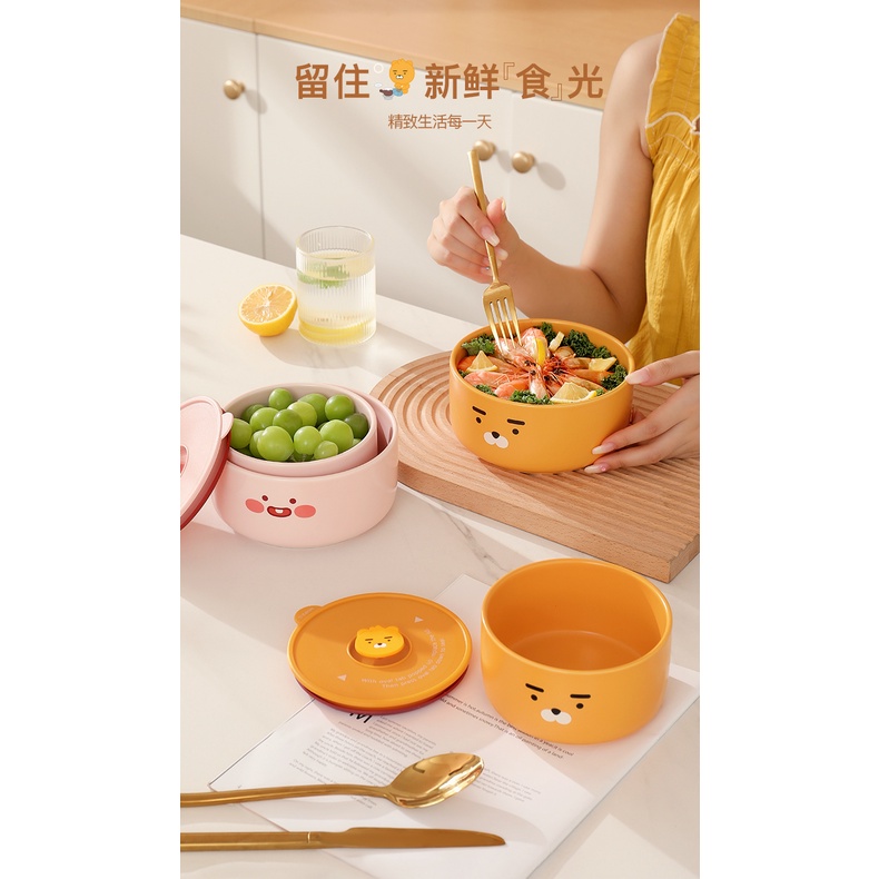KAKAO FRIENDS bát gốm sứ có nắp đậy kín, hộp cơm hâm nóng lò vi sóng bát sứ đặc biệt
