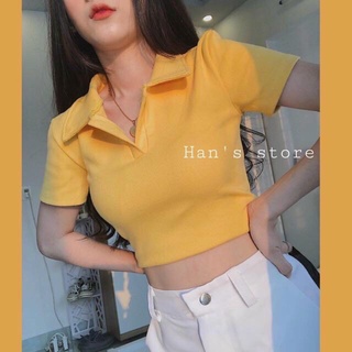 Áo croptop cổ trụ bẻ trơn
