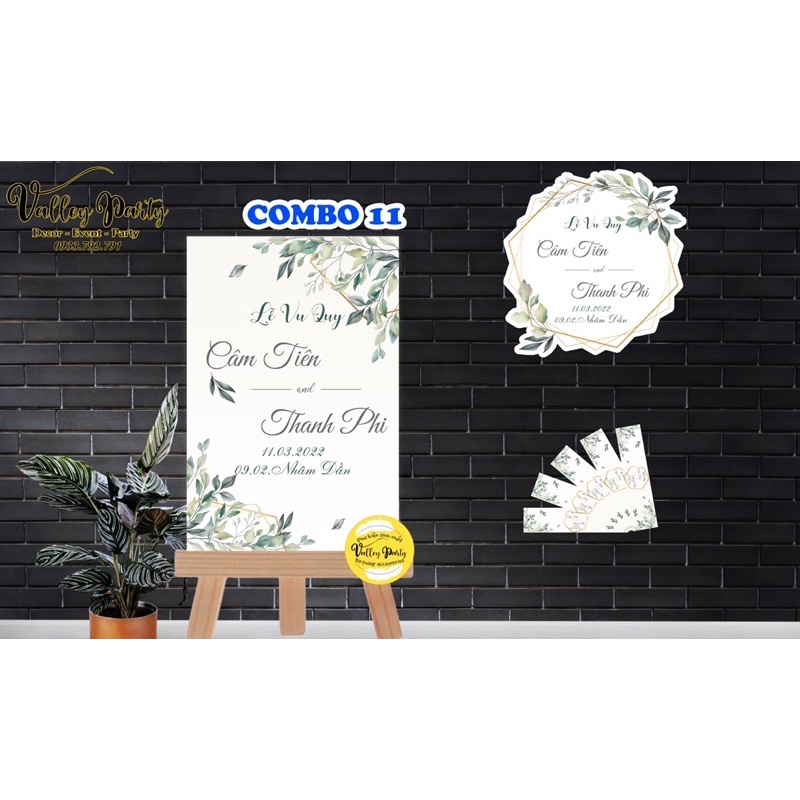Combo Bảng Cổng Cưới + Bảng Treo Cổng Hoa + 12 Tem dán chai nước