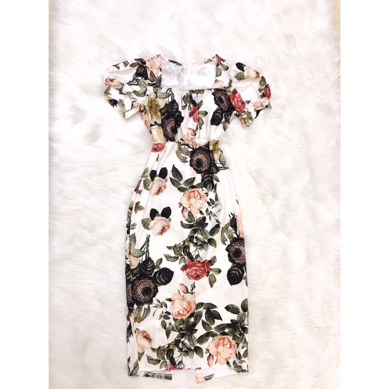 Đầm body họa tiết in hoa 3D nhún ngực xinh  lung linh kèm hình thật