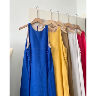 Đầm yếm linen nút bọc