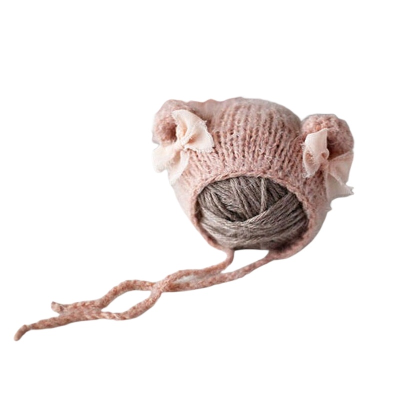Mũ Beanie Đan Móc Đính Nơ Dễ Thương Làm Phụ Kiện Chụp Ảnh Cho Bé Sơ Sinh