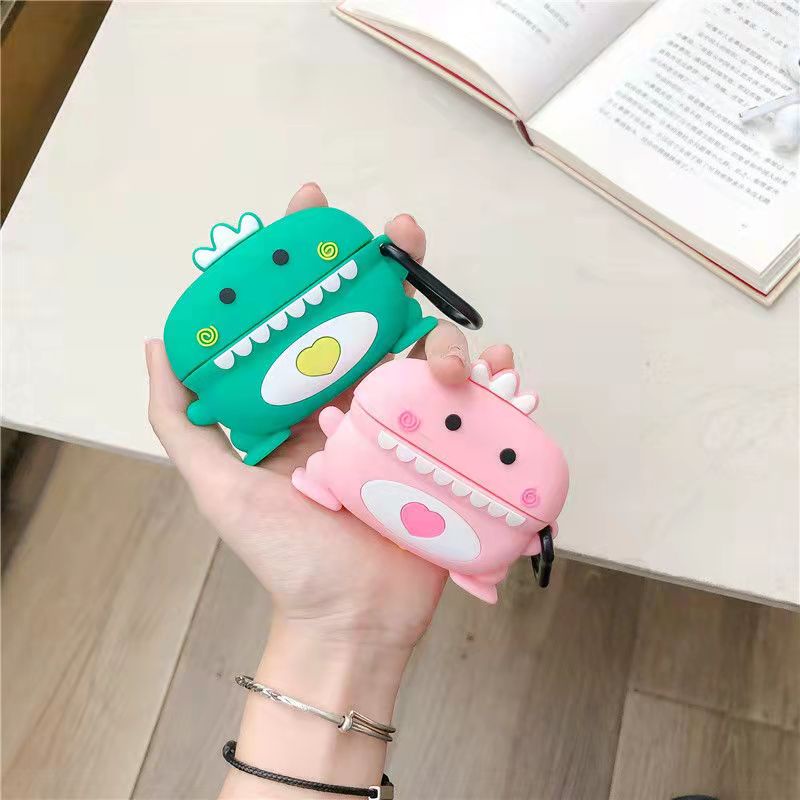Vỏ Bảo Vệ Hộp Sạc Tai Nghe bluetooth Không Dây Airpods 3/1/2 pro Bằng Silicon Mềm Hình Khủng Long 3D Dễ Thương