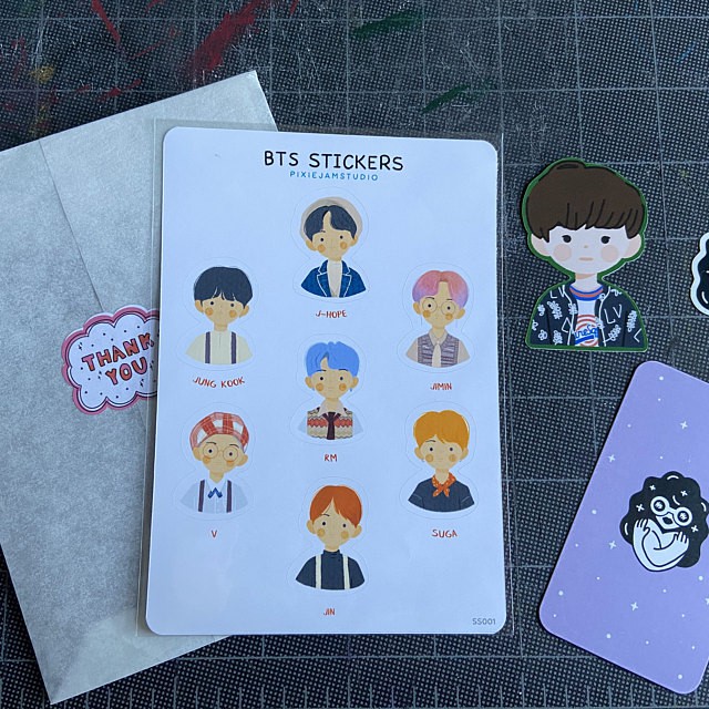 Set Sticker Chibi BTS - Chống Nước - Bền Màu - Có Sẵn Keo Dán - Decor, Trang Trí Nhà Cửa, Trang Trí Sổ, Dán Mũ, Vali