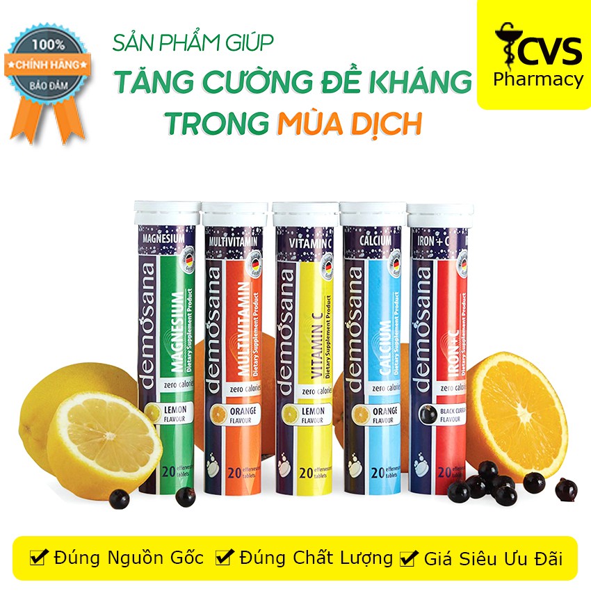 [Tổng Hợp] Viên sủi Demosana vitamin c, calcium, iron c, multivitamin, magnesium Tuýp 20 Viên - CVSpharmacy | Thế Giới Skin Care