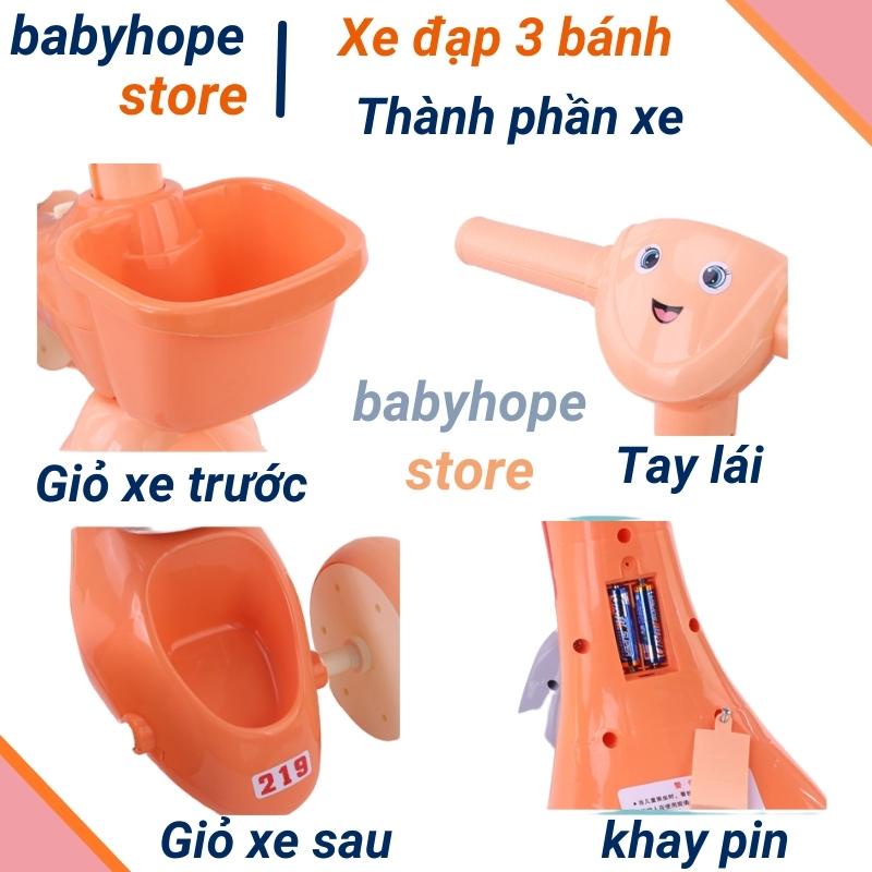 Xe ba bánh chòi chân cho bé có giỏ có nhạc đèn hàng cao cấp đáng yêu