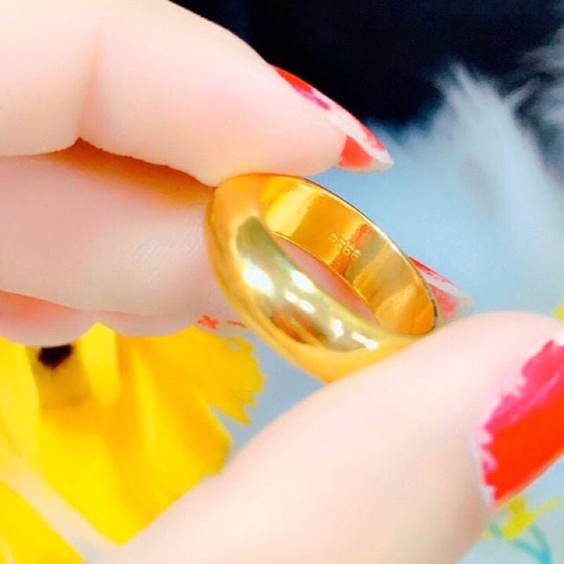 𝗡𝗵𝗮̂̃𝗻 trơn 5 chỉ khắc mộc 9999 mạ vàng 24k bền màu