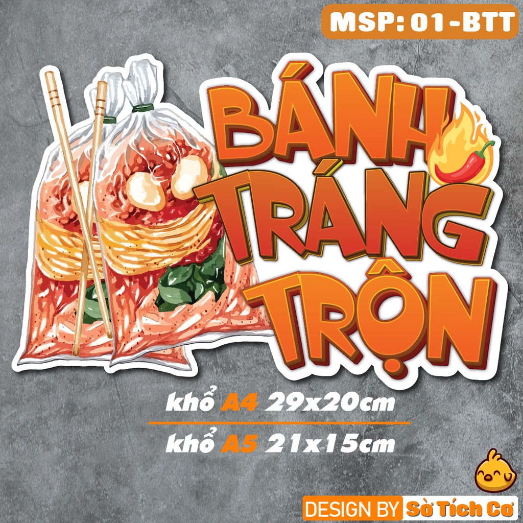 Decal Hàng Rong trang trí quán ăn vặt, bán vỉa hè... Bánh Tráng Trộn, Tráng Nướng. Hột vịt lộn, Cá Viên Chiên MSP: HR01