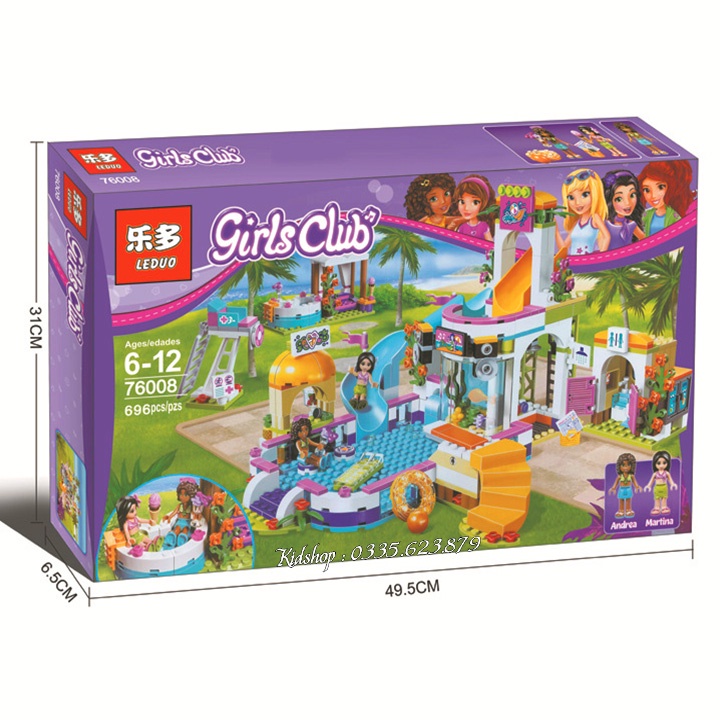 Bộ Lego Xếp Hình LEDUO Girls Club Bể Bơi Mùa Hè 🍓 550 Mảnh Ghép 💎 Lego Ninjago Đồ Chơi Lắp Ráp