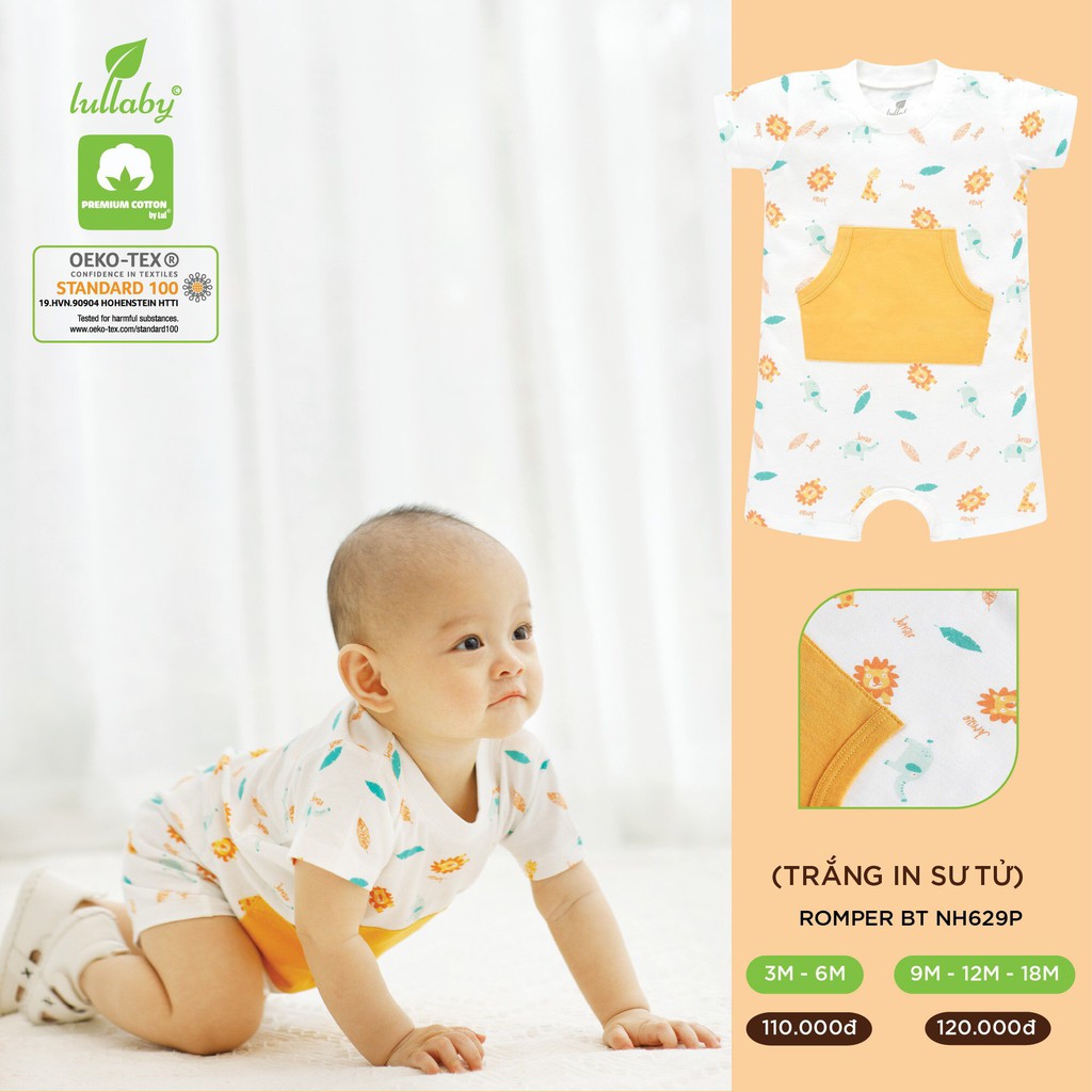 Romper, Body liền quần cộc bé trai/gái Lullaby NH629P (Sz 3-12m)