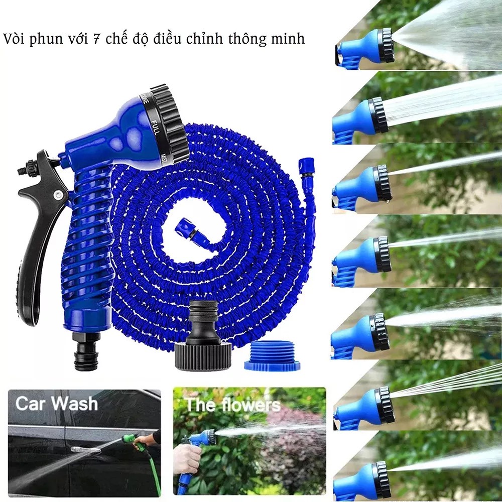 Vòi xịt giãn nở thông minh 30m, 15m Magic Hose - 7 chế độ phun nước - Xịt rửa xe, tưới cây đa năng