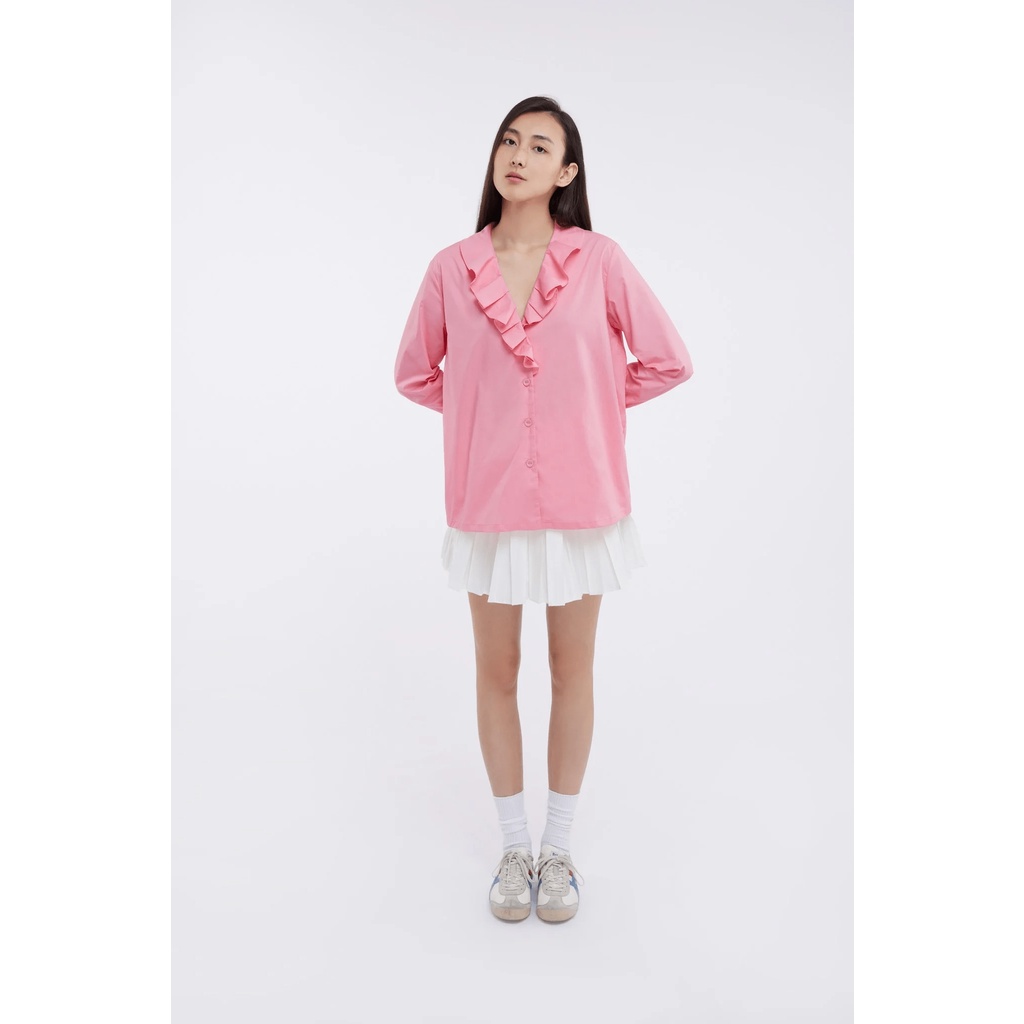 TheBlueTshirt - Áo Sơ Mi Kiểu Nữ Màu Hồng - Linnea Ruffle Shirt - Pink