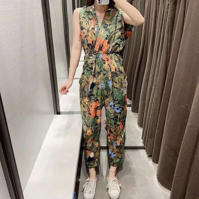 Jump Hoa Xanh Cổ Vest Ba Lỗ Siêu Xinh , Jum Hoa Lá Z.A.R.A Cao Cấp