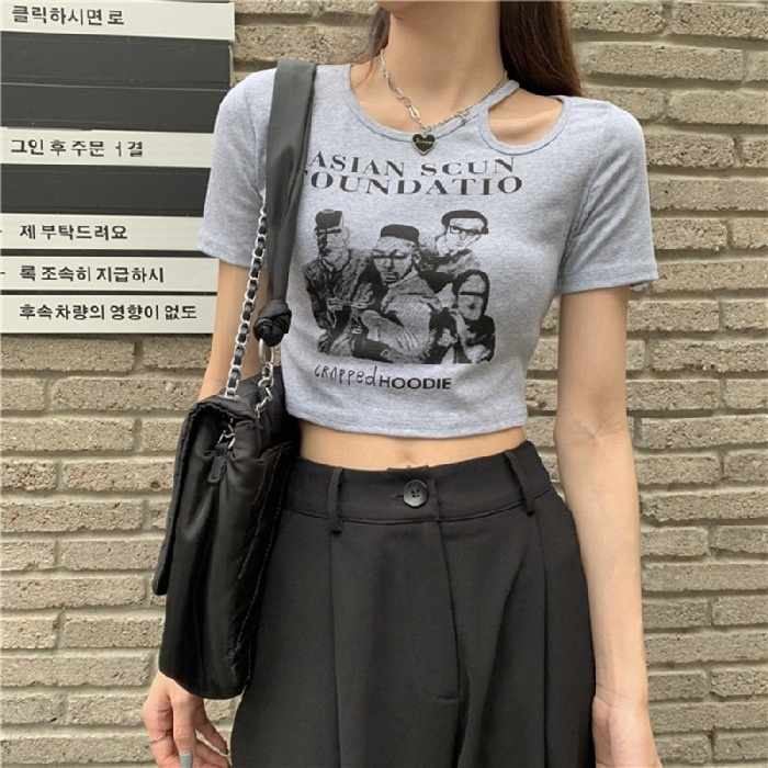 Áo thun croptop tay ngắn kiểu dáng thời trang phong cách hoài cổ kiểu Mỹ cho nữ